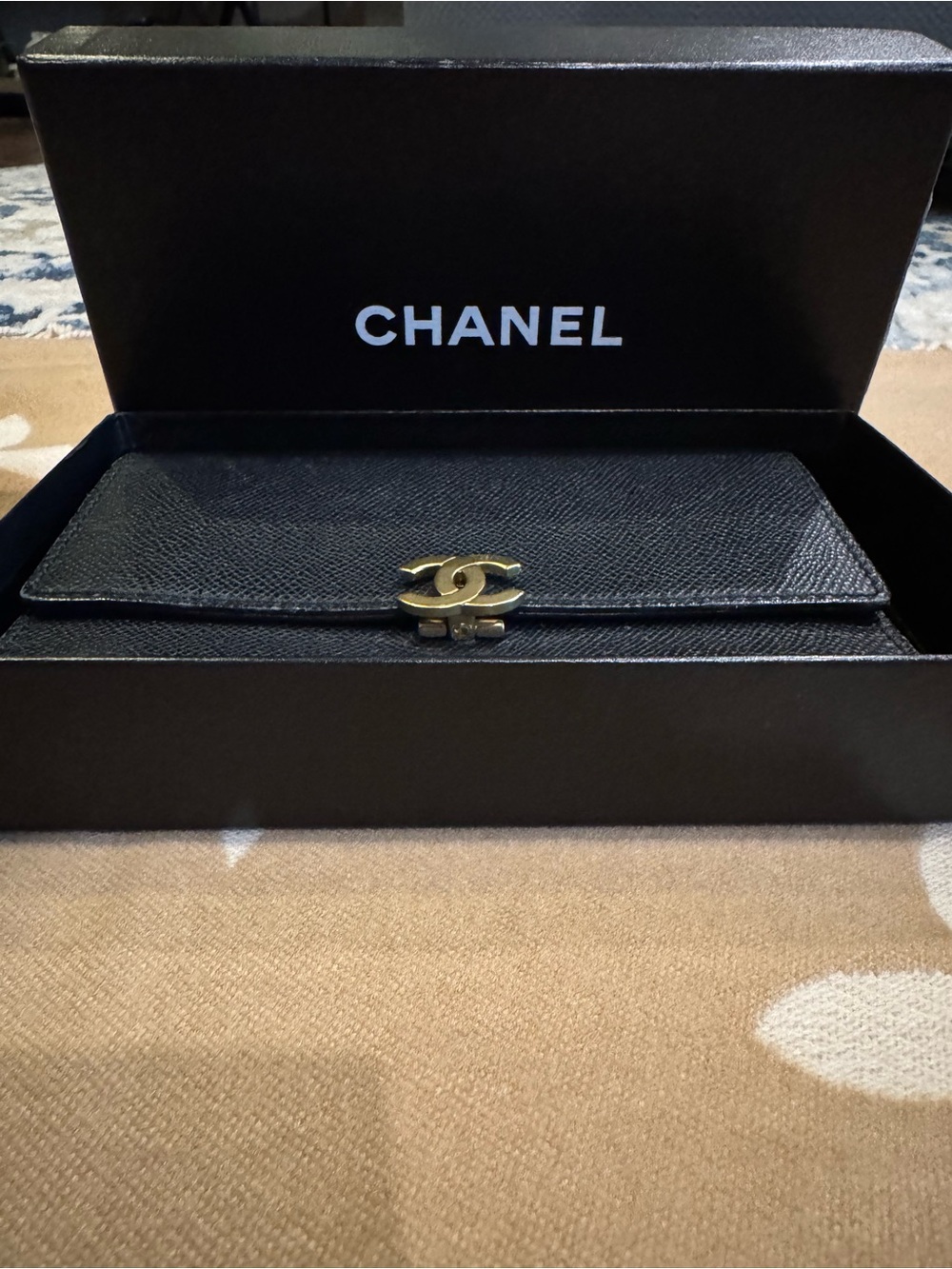CHANEL Black Caviar Leather Continental Wallet with Gold CC Twist Lock